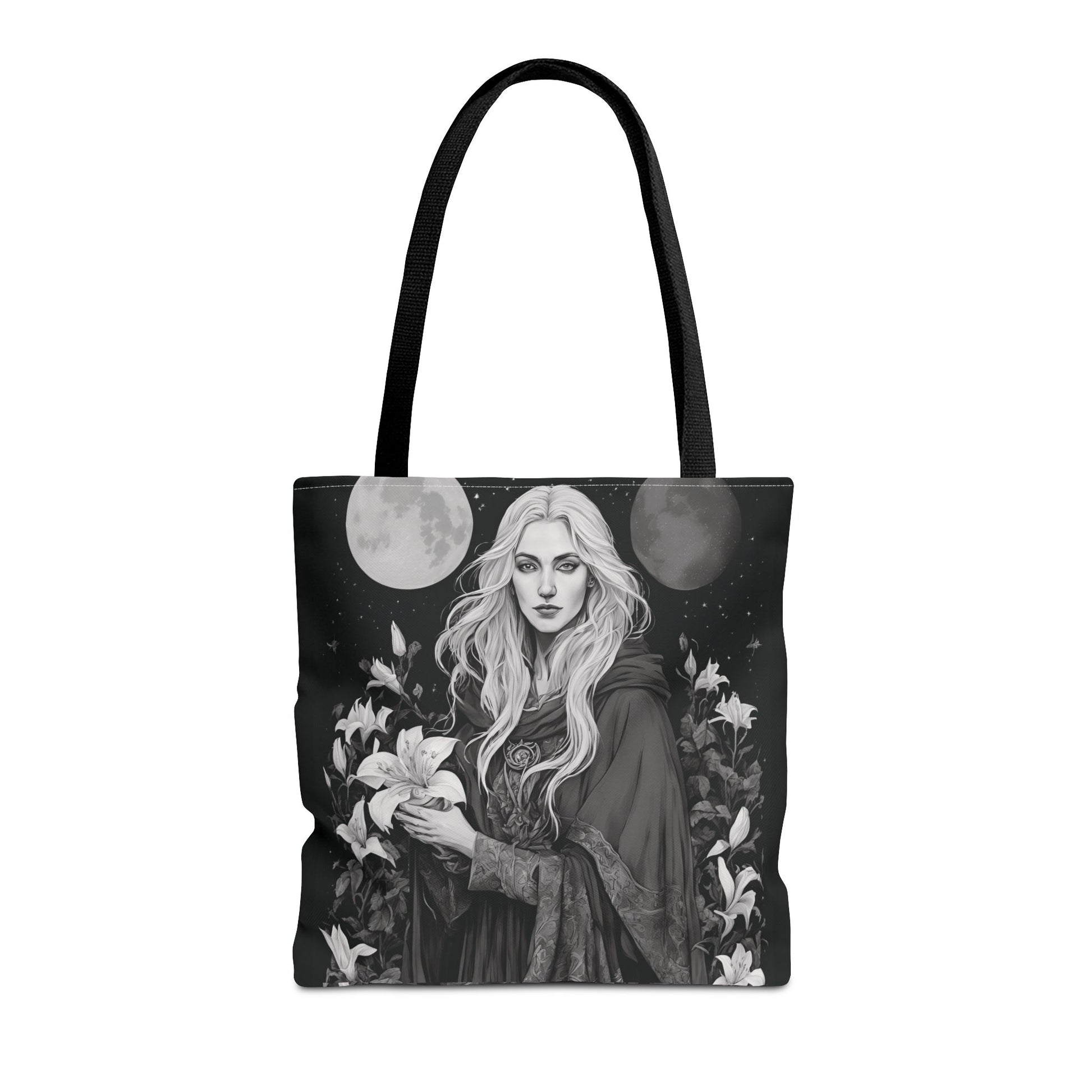 Mystical Floral Tote Bag, Witch Aesthetic Handbag, Boho Chic Shopper, Eco-Friendly Grocery Bag, Everyday Carryall, Gift for Her - Divine Mystic Moons