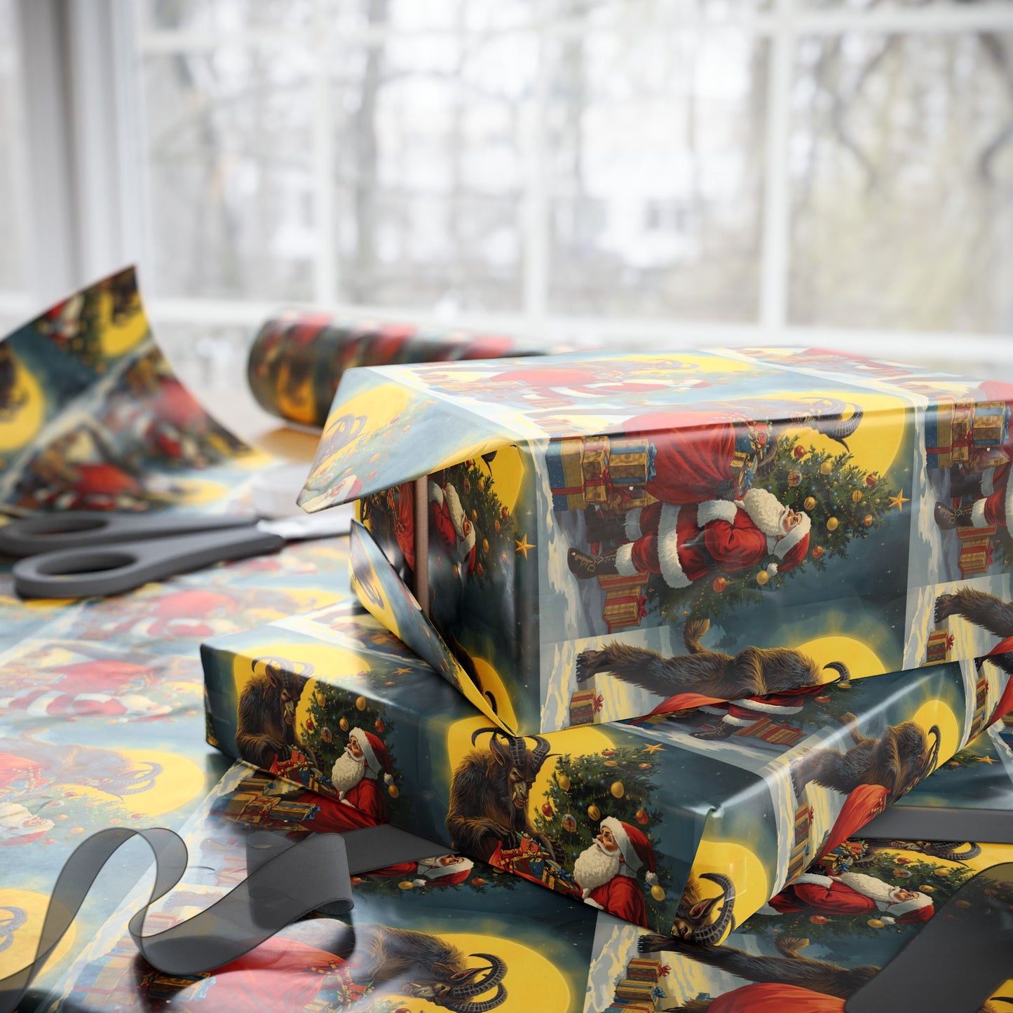 Krampus & Santa Winter Folklore Wrapping Paper