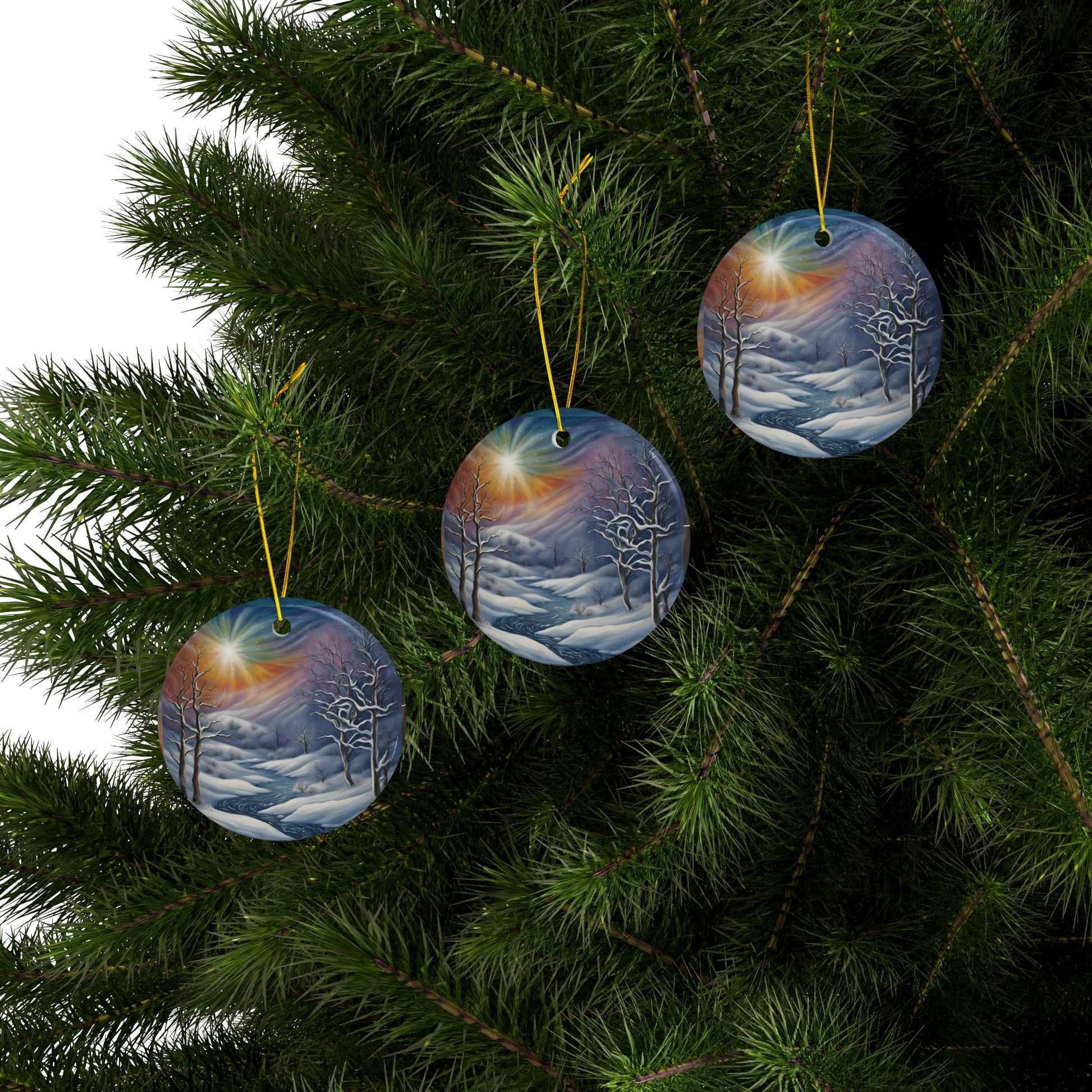 Winter Wonderland Ceramic Ornaments, Festive Decor, Holiday Gift, Christmas Tree Ornaments, 2-Side Print, Seasonal Hanging - Divine Mystic Moons