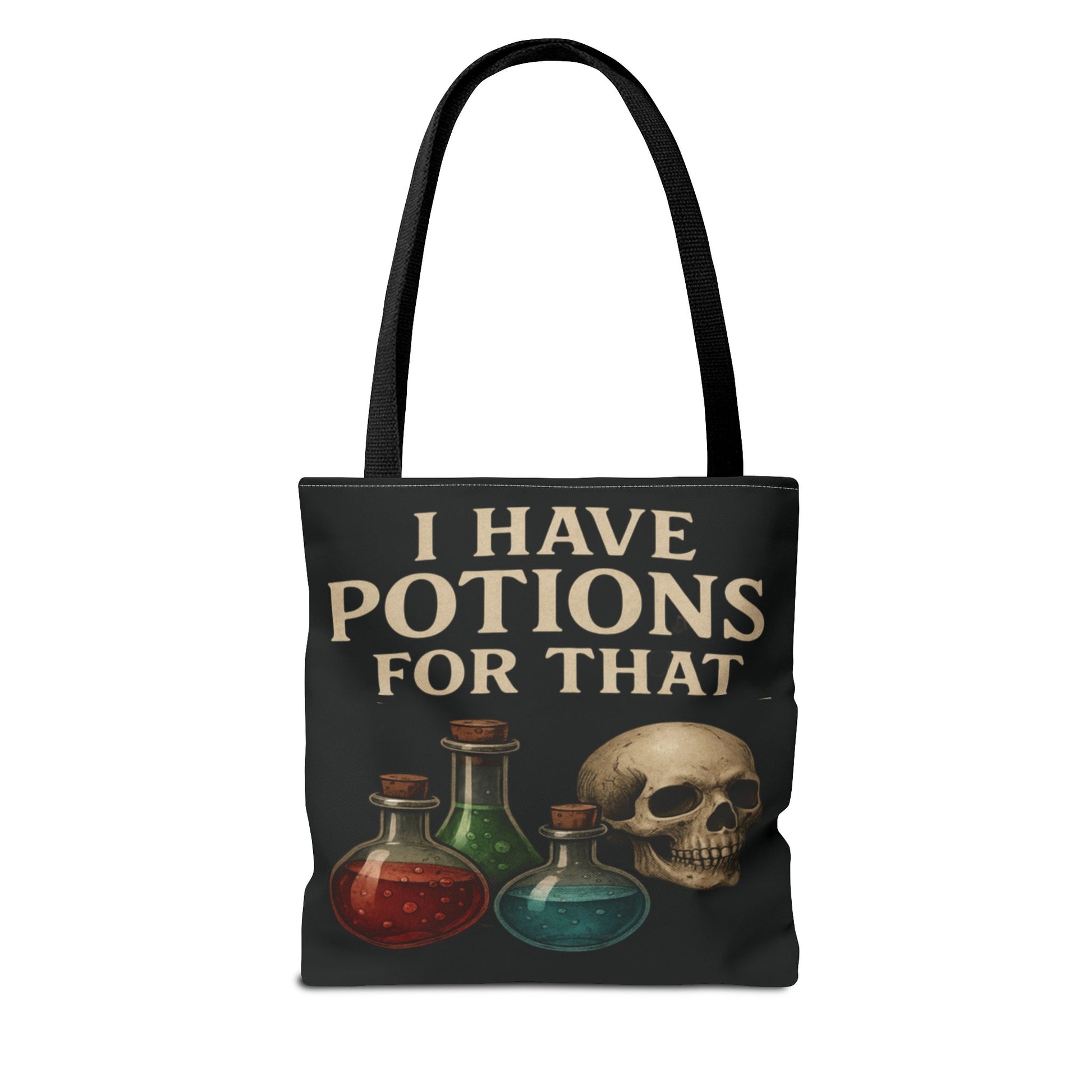 I Have Potions For That Witch Tote Bag Gothic Skull and Potion Bottle Purse, Spooky Witchy Market Bag, Halloween Pagan Gift - Divine Mystic Moons