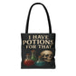 I Have Potions For That Witch Tote Bag Gothic Skull and Potion Bottle Purse, Spooky Witchy Market Bag, Halloween Pagan Gift - Divine Mystic Moons