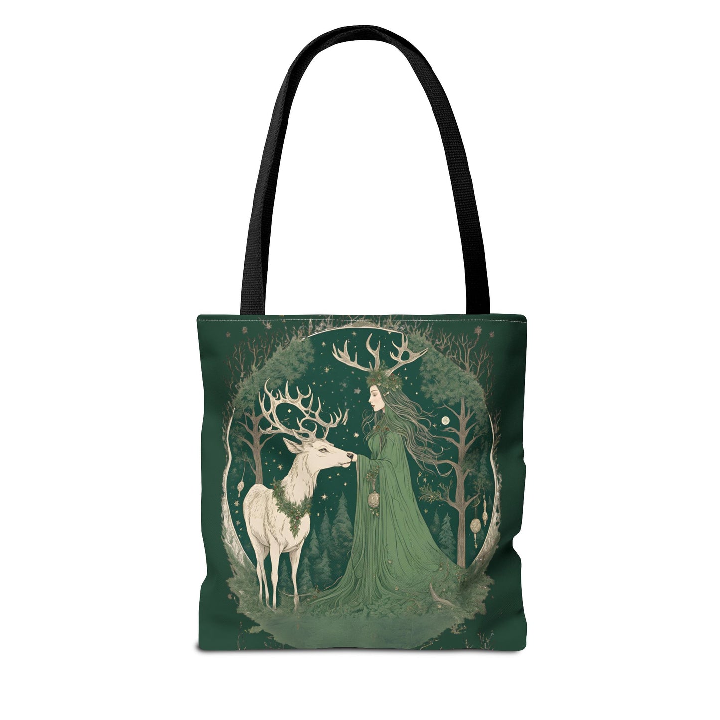 Yuletide Green Witch Tote Bag - Earthly Design, Eco-Friendly Grocery Bag, Reusable Shopping Tote, Nature Lover Gift, Eco Tote, Elemental - Divine Mystic Moons