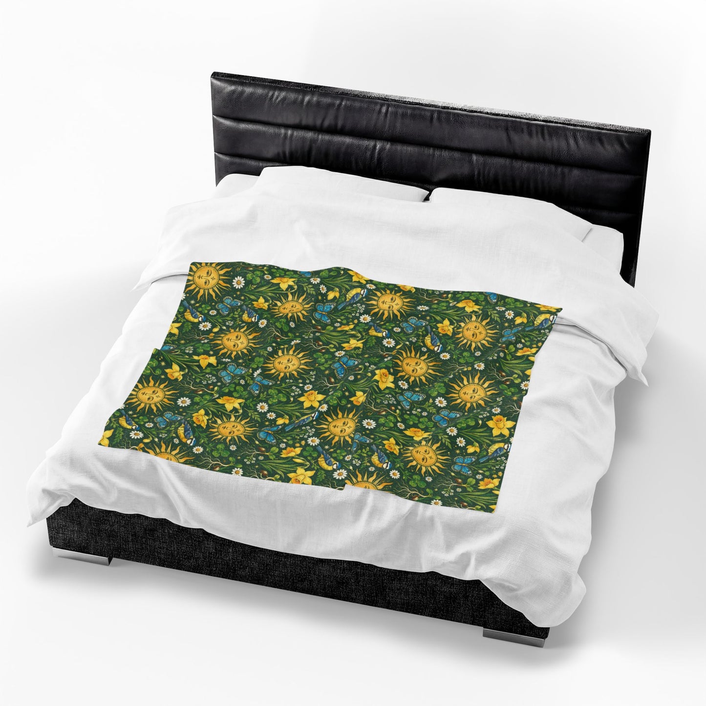 Ostara Sun & Daffodil Velveteen Plush Blanket – Lightweight Green Witch Spring Throw
