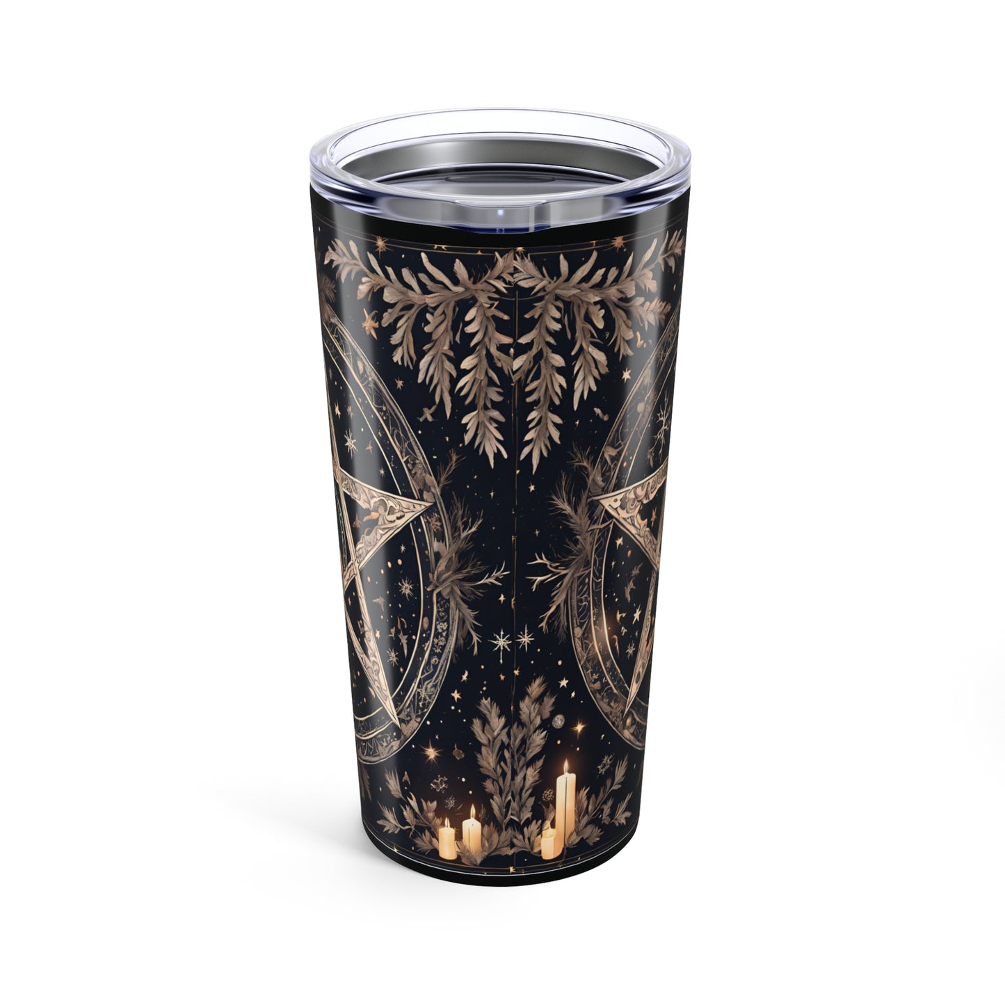 Mystical Gold Leaf Tumbler 20oz | Bohemian Sipware | Starry Night Design | Perfect for Witchy Vibes, Gift for Nature Lovers, Coffee or Tea - Divine Mystic Moons