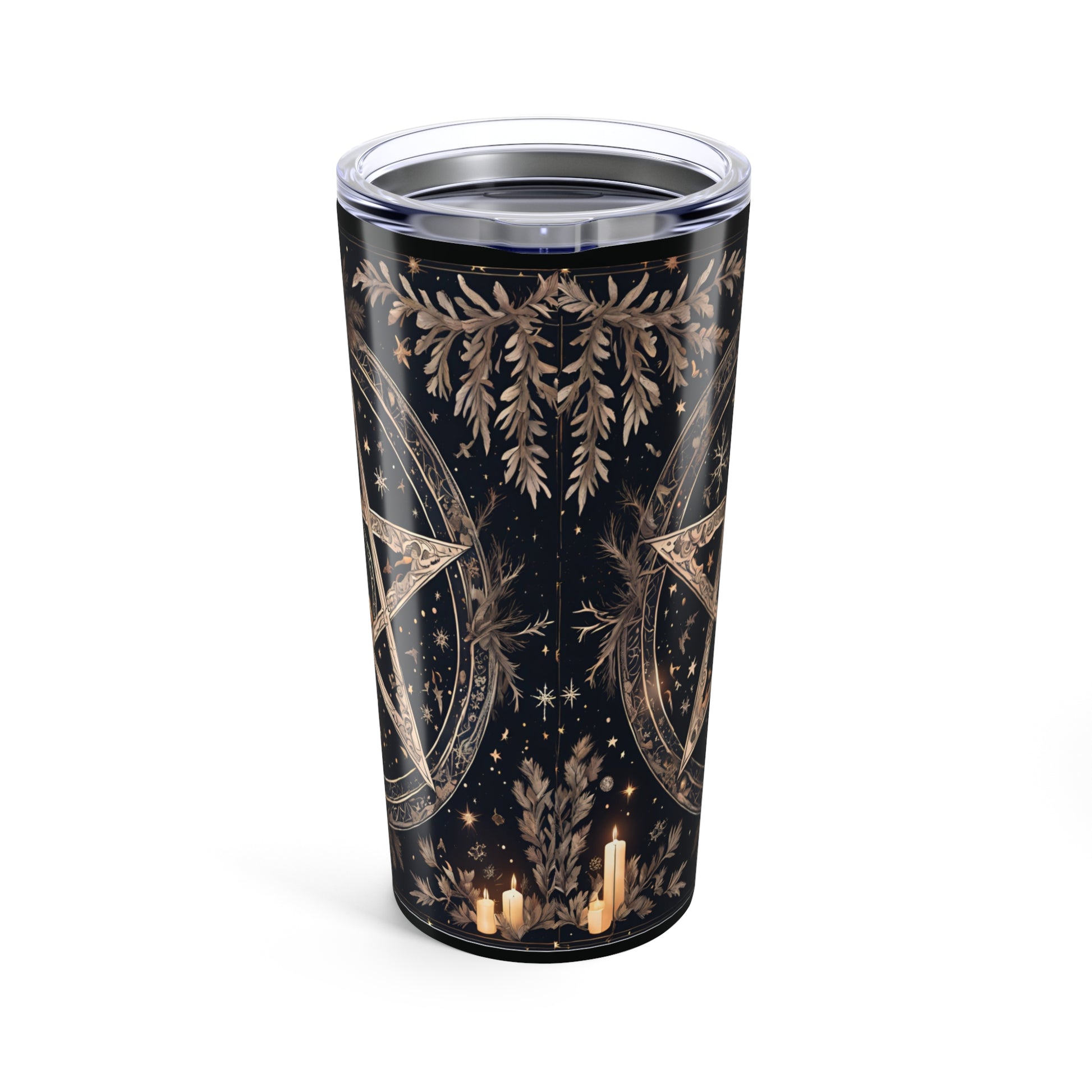 Mystical Gold Leaf Tumbler 20oz | Bohemian Sipware | Starry Night Design | Perfect for Witchy Vibes, Gift for Nature Lovers, Coffee or Tea - Divine Mystic Moons