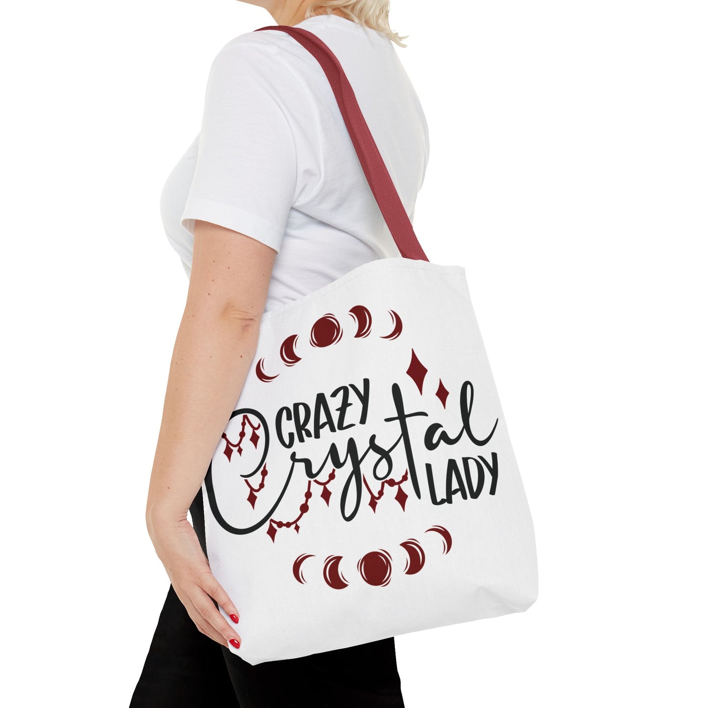 Crazy Crystal Lady Tote Bag - Perfect for Gift, Witchcraft, Crystals, Shopping, Eco-Friendly, Astrology Lover - Divine Mystic Moons