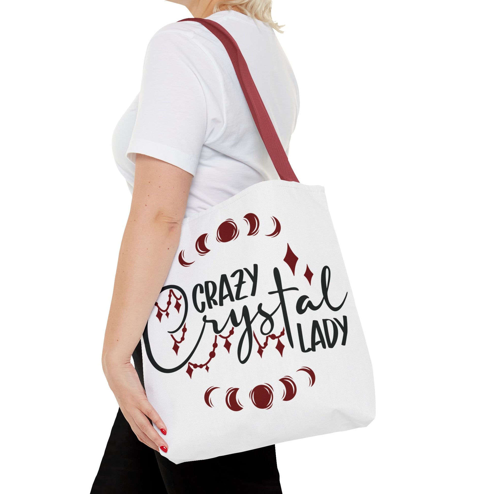 Crazy Crystal Lady Tote Bag - Perfect for Gift, Witchcraft, Crystals, Shopping, Eco-Friendly, Astrology Lover - Divine Mystic Moons