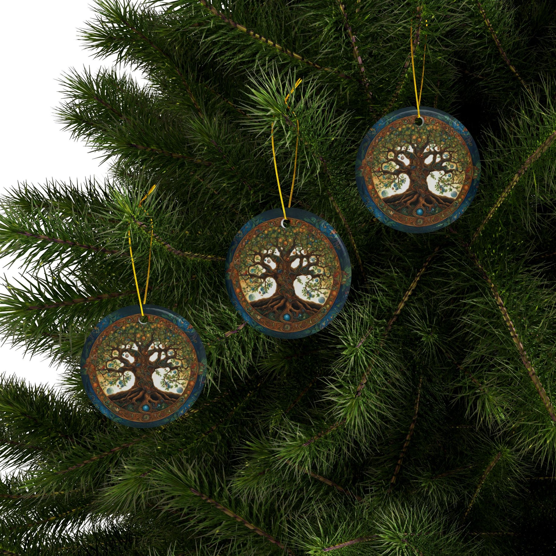 Tree of Life Pagan Wiccan Yule Holiday Decor, Ceramic Ornaments, 2-Side Print, (1pc, 3pcs, 5pcs, 10pcs) - Tree Hanging Ornaments, - Divine Mystic Moons