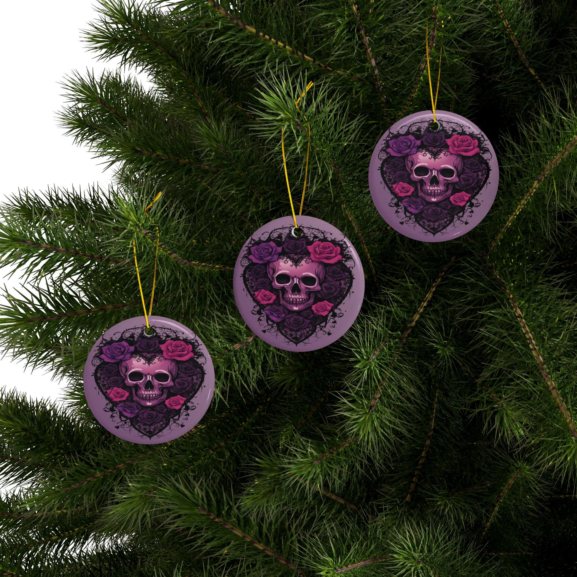 Purple Skull and Roses Holiday Ornament Alter Decor Home Decoration (1pc, 3pcs, 5pcs, 10pcs) - Divine Mystic Moons