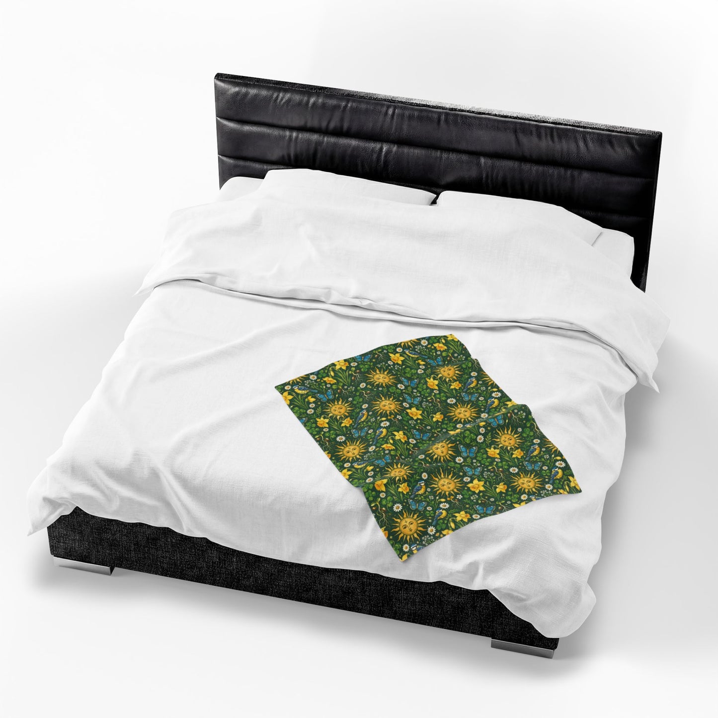 Ostara Sun & Daffodil Velveteen Plush Blanket – Lightweight Green Witch Spring Throw