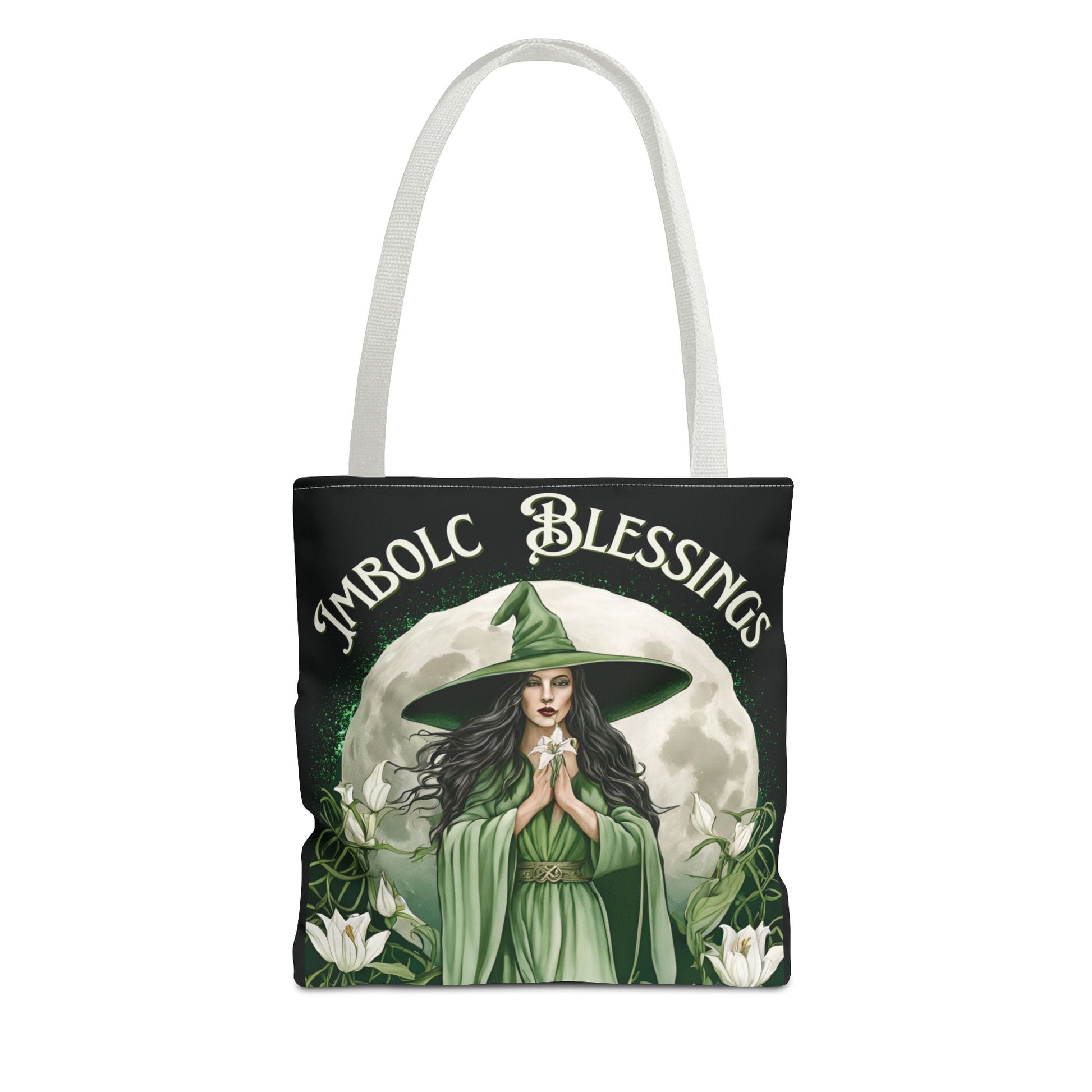 Imbolc Blessings Tote Bag, Wiccan Gift, Witchy Style Bag, Green Witch Shopping Tote, Wheel of the Year, Blessed Be - Divine Mystic Moons