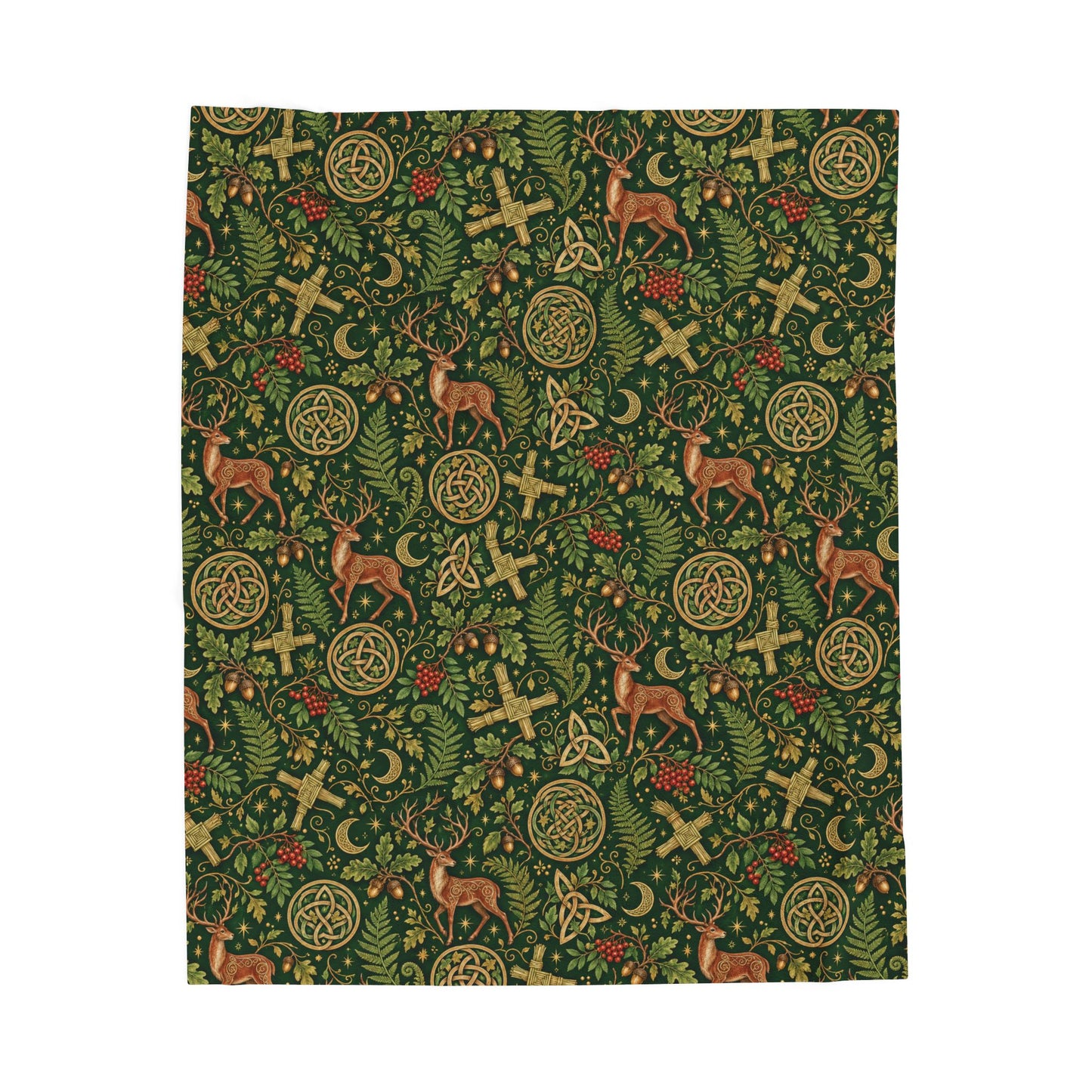 Imbolc Brigid’s Cross Velveteen Plush Blanket – Lightweight Celtic Stag Throw