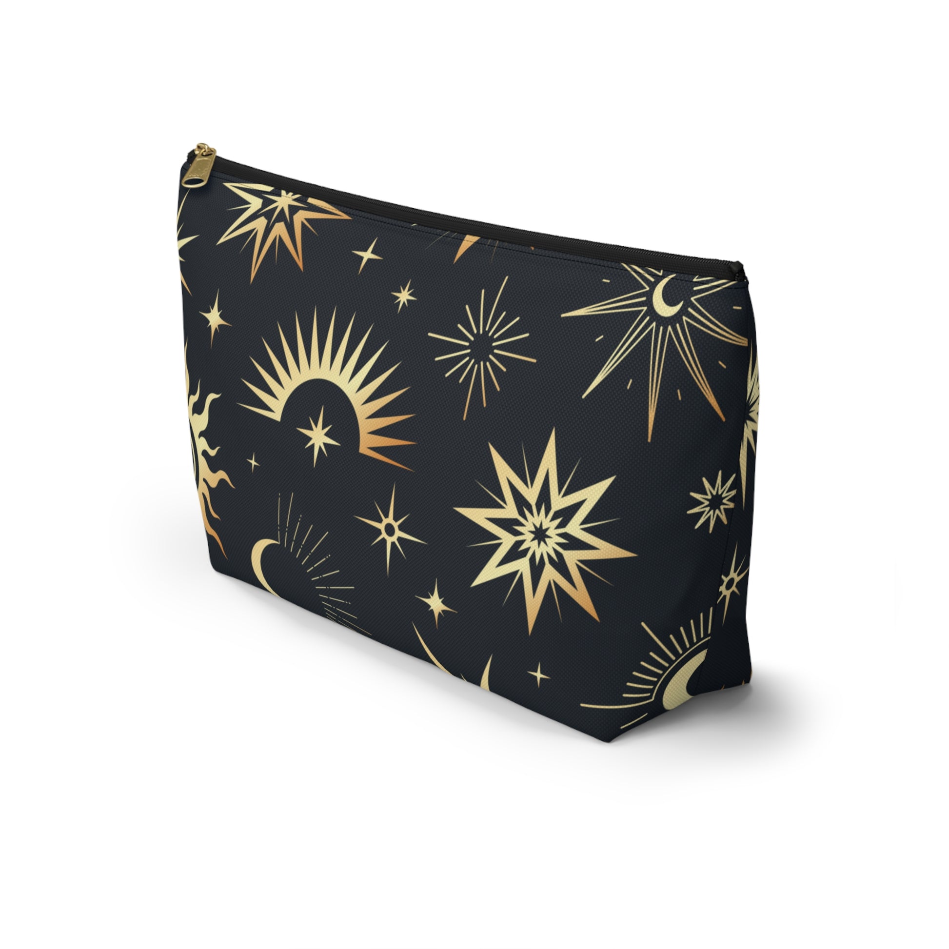 Mystical Makeup Bag | Witch Accessories Pouch | Pagan Travel Organizer | Moon and Sun Cosmetic Bag | Spiritual Storage Pouch w T-bottom - Divine Mystic Moons