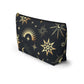 Mystical Makeup Bag | Witch Accessories Pouch | Pagan Travel Organizer | Moon and Sun Cosmetic Bag | Spiritual Storage Pouch w T-bottom - Divine Mystic Moons