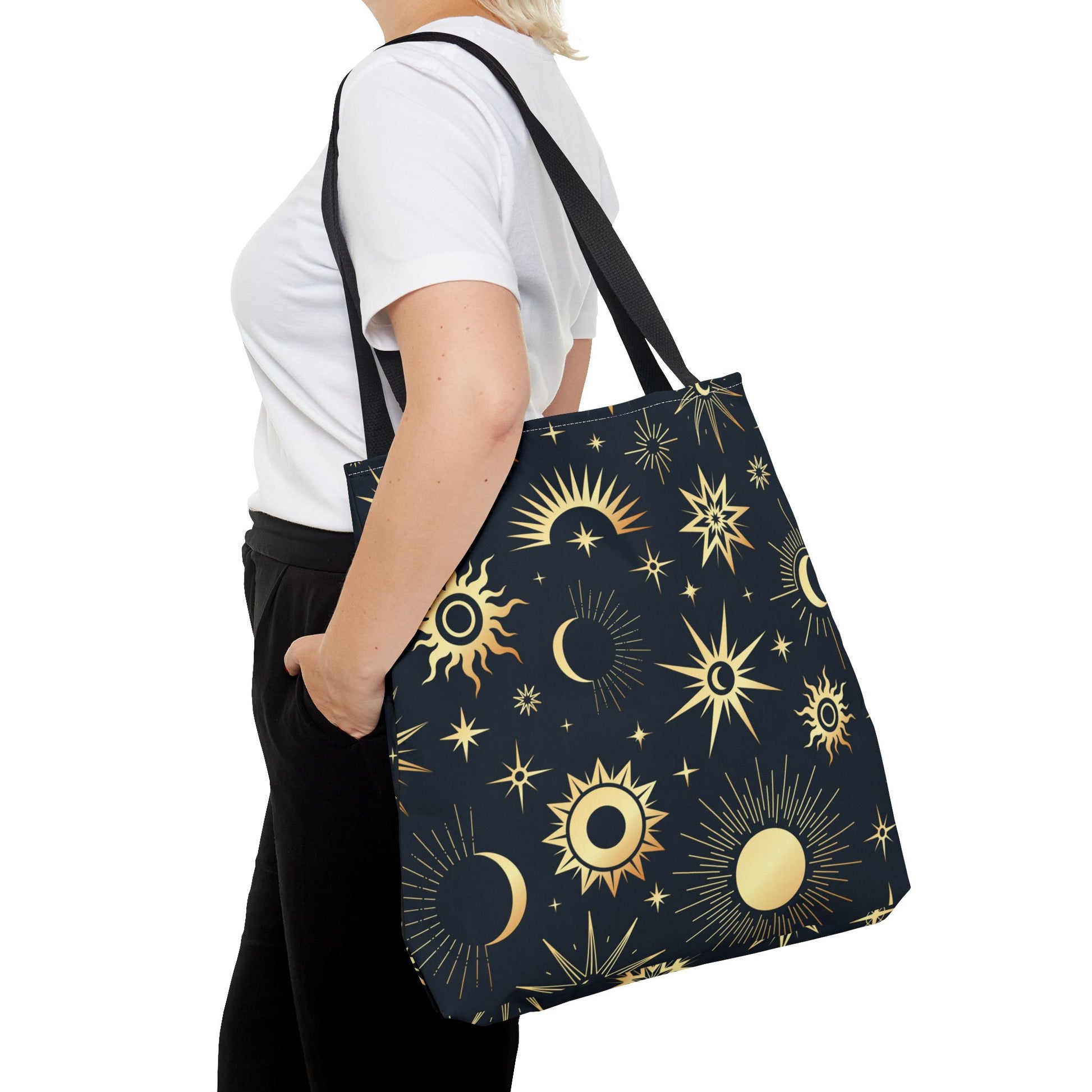 Celestial Tote Bag, Starry Sky Beach Bag, Astrology Shopping Tote, Cosmic Gift for Astronomers, Lunar Print Market Tote - Divine Mystic Moons