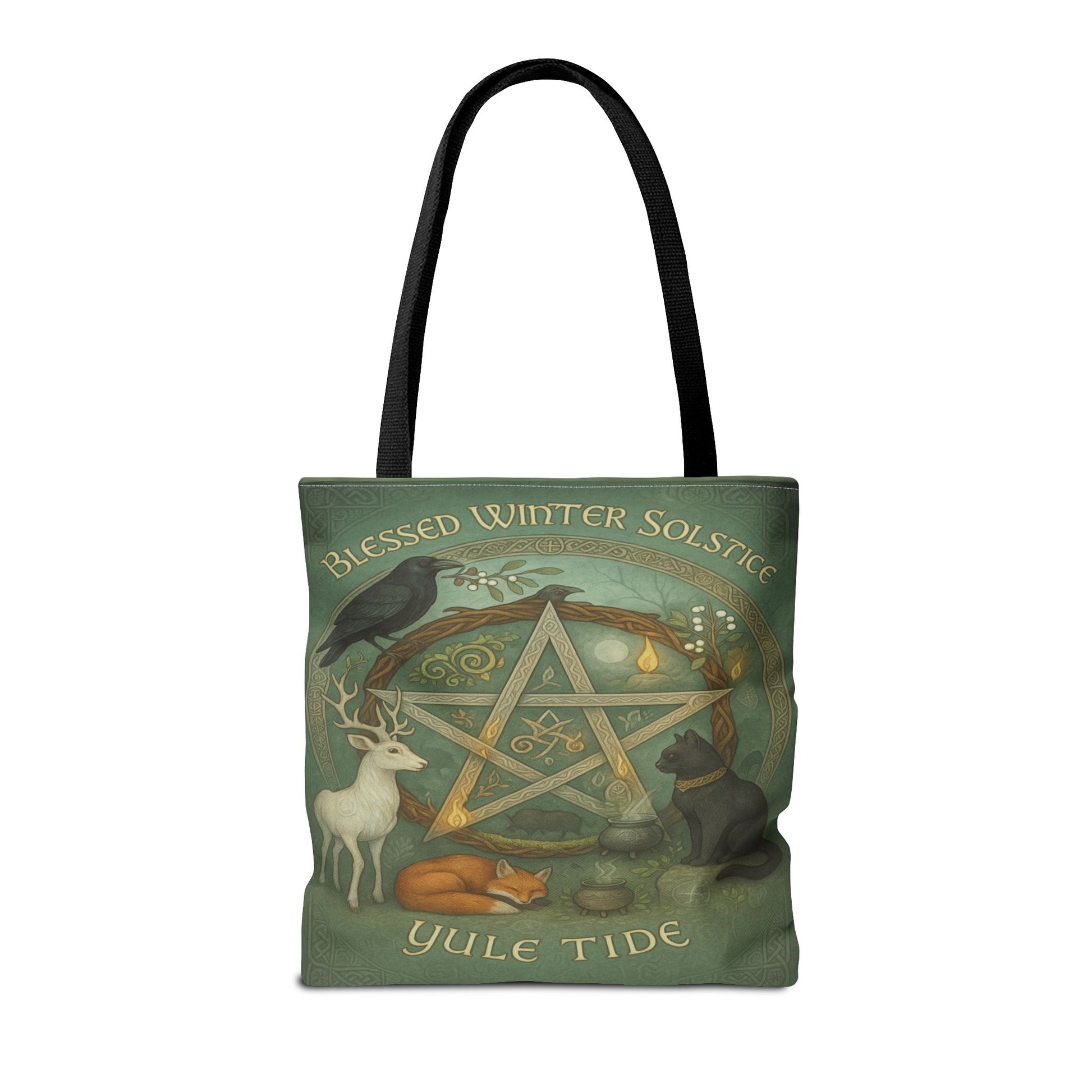 Blessed Winter Solstice Tote Bag – Yule Tide Pentacle Forest Animal Bag, Pagan Witch Gift, Celtic Wiccan Yule Sabbat Tote - Divine Mystic Moons