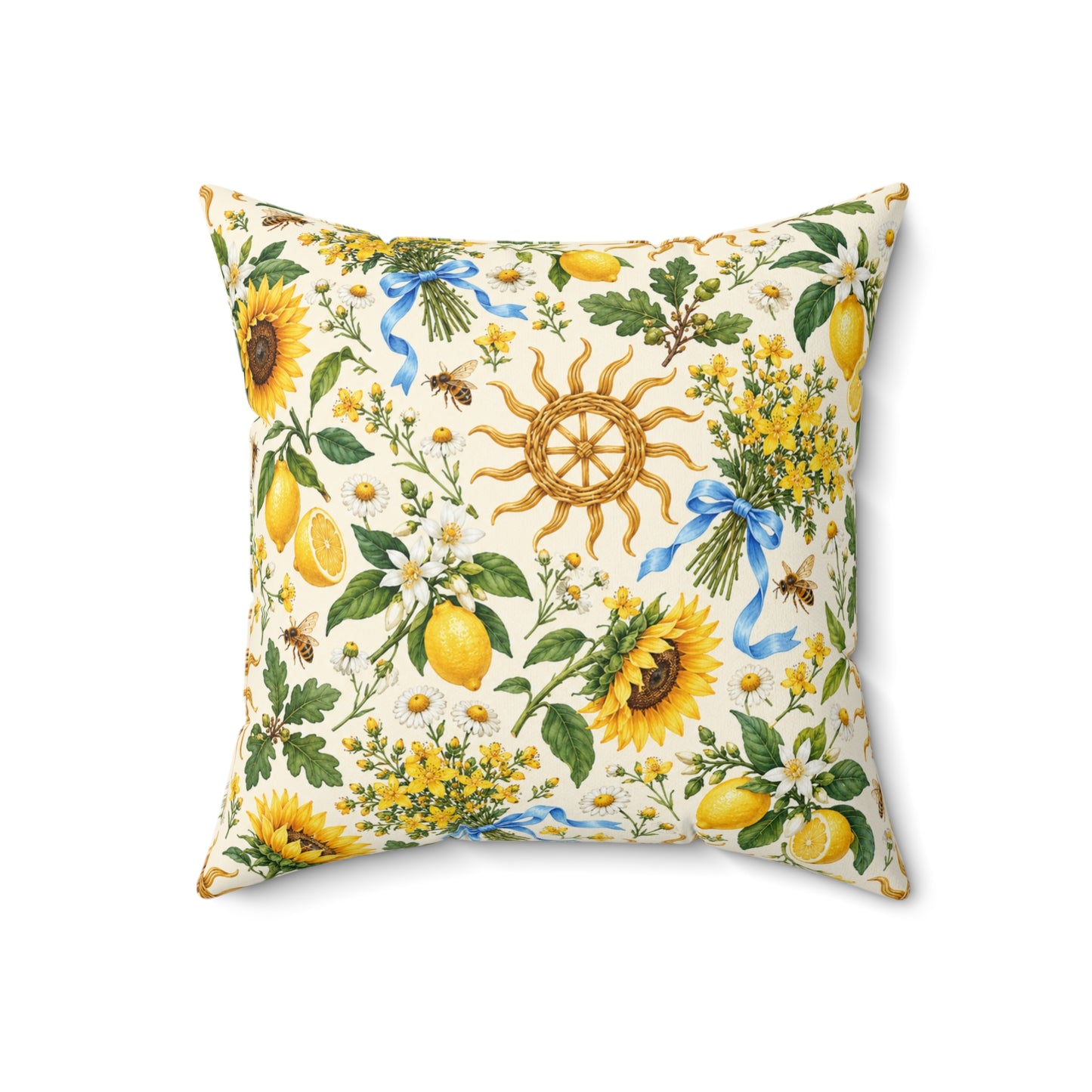Litha Sunflower & Lemon Faux Suede Pillow | Summer Solstice Pagan Decor