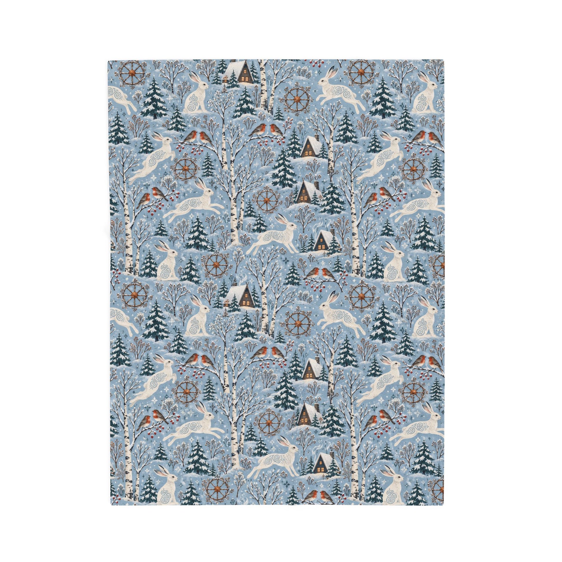 Winter Woodland Hare Velveteen Plush Blanket – Lightweight Blue Yule Throw - Divine Mystic Moons