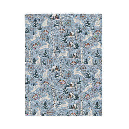 Winter Woodland Hare Velveteen Plush Blanket – Lightweight Blue Yule Throw - Divine Mystic Moons