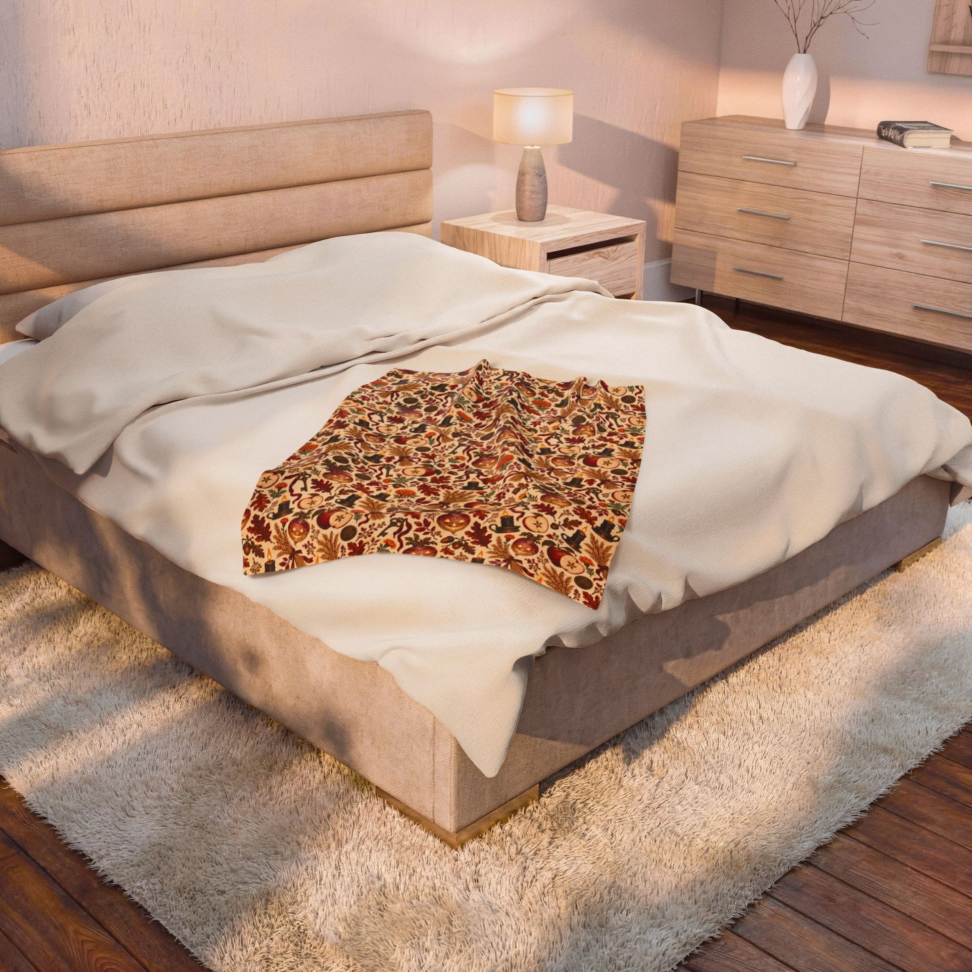 Samhain Turnip Lantern Velveteen Plush Blanket – Lightweight Autumn Harvest Throw - Divine Mystic Moons