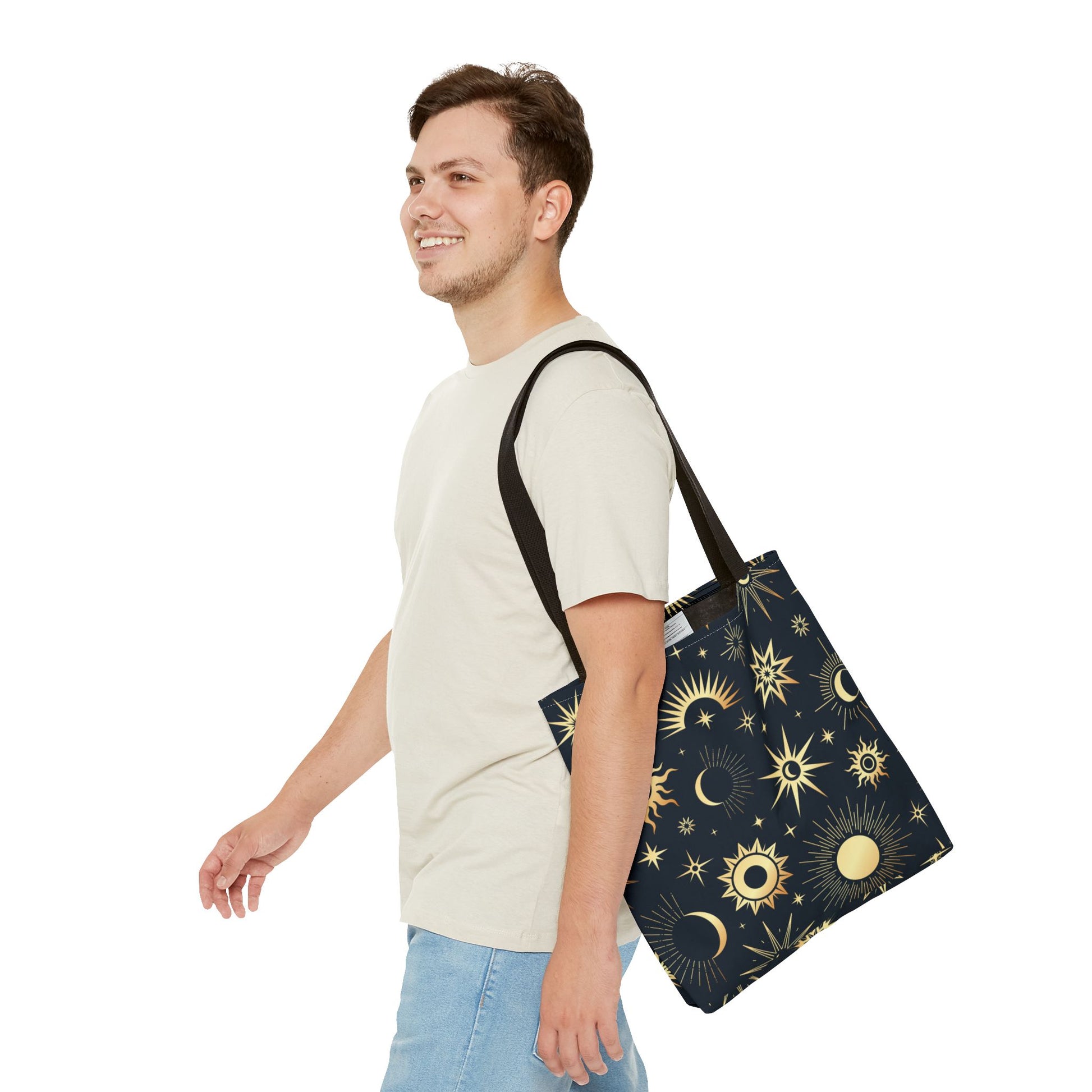 Celestial Tote Bag, Starry Sky Beach Bag, Astrology Shopping Tote, Cosmic Gift for Astronomers, Lunar Print Market Tote - Divine Mystic Moons