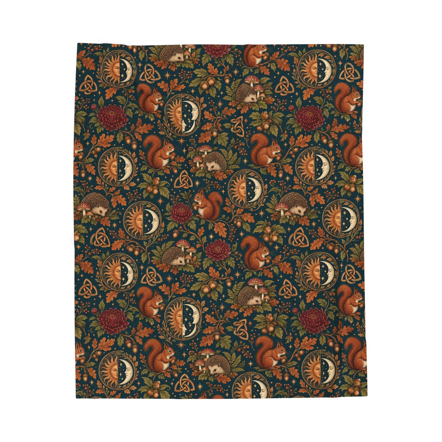 Mabon Squirrel & Hedgehog Velveteen Plush Blanket – Lightweight Autumn Woodland Throw