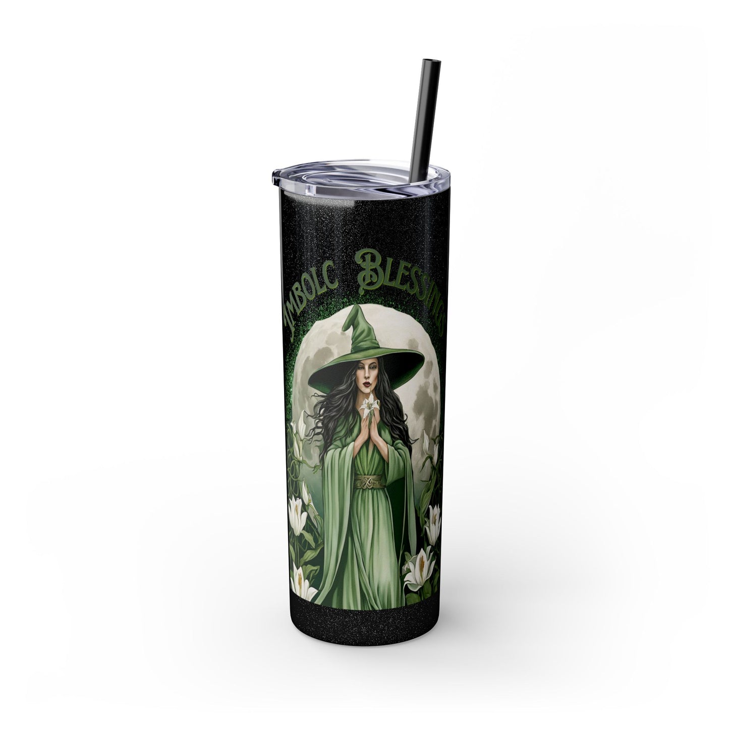 Imbolc Blessings Skinny Tumbler with Straw, 20oz | Witchy Drinkware | Gift for Pagans & Wiccans | Eco-Friendly Travel Cup | Modern Mug - Divine Mystic Moons