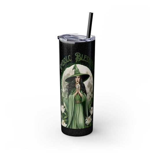 Imbolc Blessings Skinny Tumbler with Straw, 20oz | Witchy Drinkware | Gift for Pagans & Wiccans | Eco-Friendly Travel Cup | Modern Mug - Divine Mystic Moons