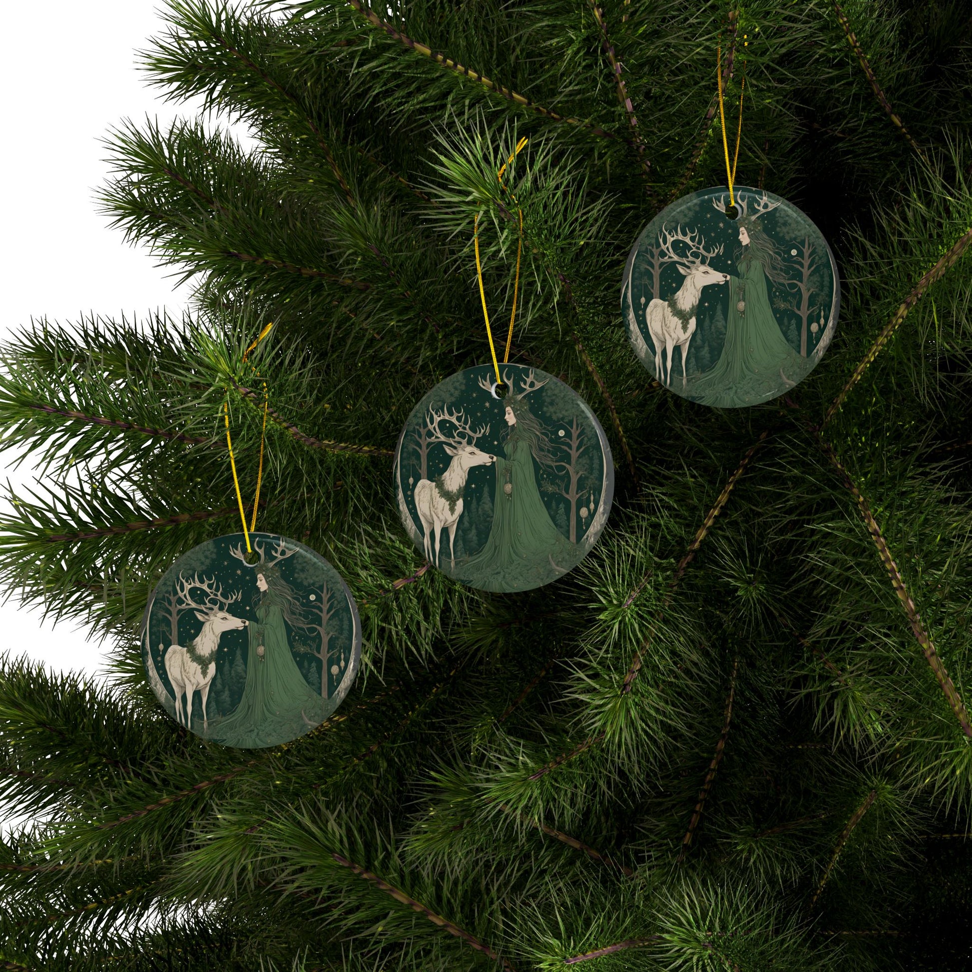 Yule Witch in Earthly Greens, Yule Tree Decor, Holiday Ornament, Pagan Gift, Winter Solstice Decoration, Wiccan - Divine Mystic Moons