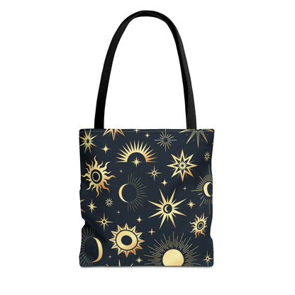 Celestial Tote Bag, Starry Sky Beach Bag, Astrology Shopping Tote, Cosmic Gift for Astronomers, Lunar Print Market Tote - Divine Mystic Moons