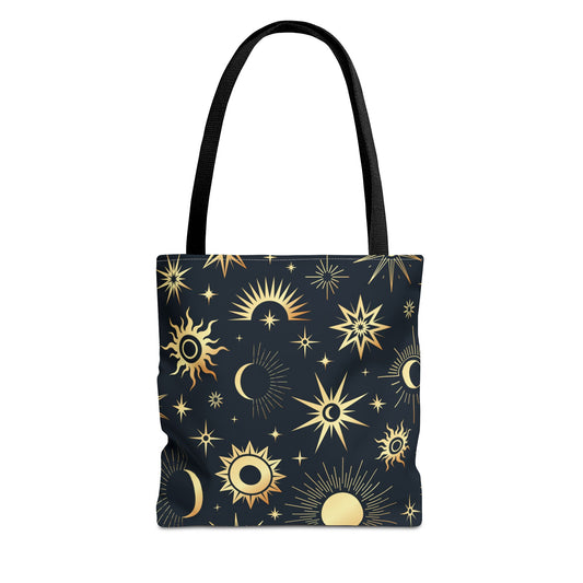 Celestial Tote Bag, Starry Sky Beach Bag, Astrology Shopping Tote, Cosmic Gift for Astronomers, Lunar Print Market Tote - Divine Mystic Moons
