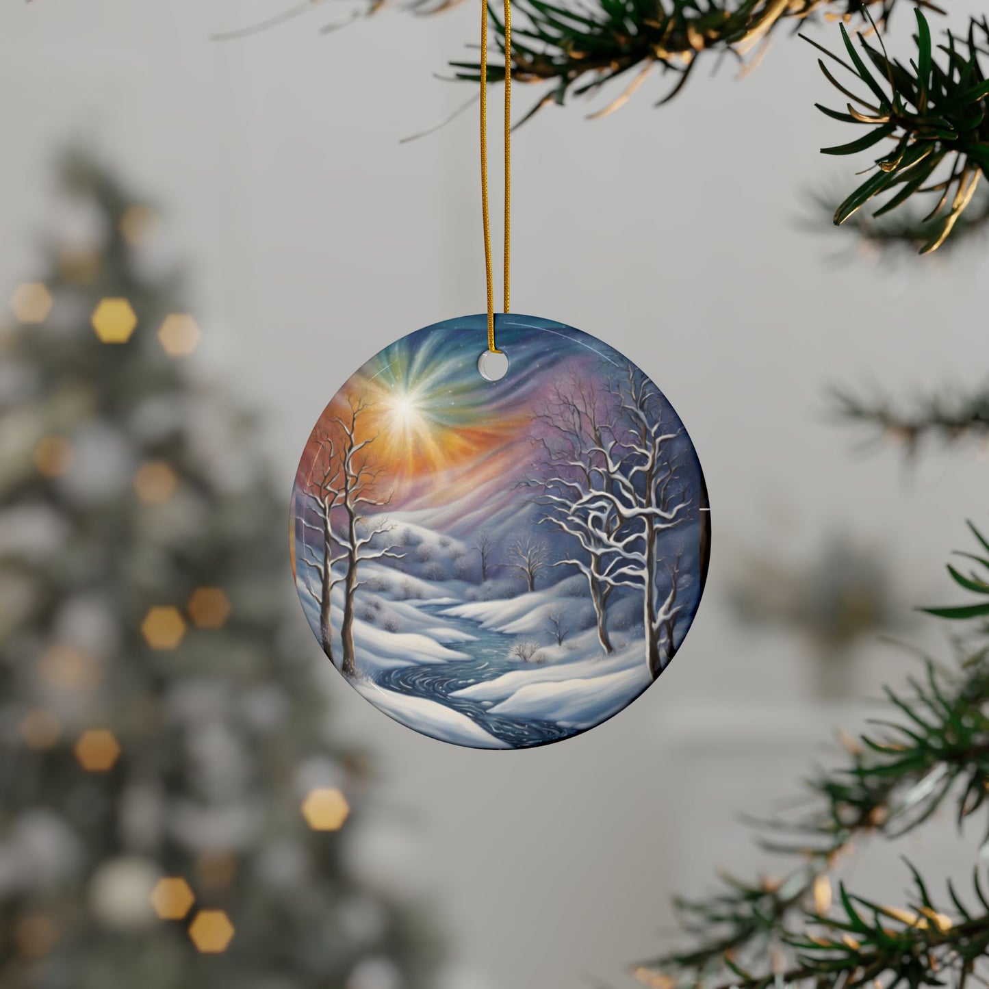 Winter Wonderland Ceramic Ornaments, Festive Decor, Holiday Gift, Christmas Tree Ornaments, 2-Side Print, Seasonal Hanging - Divine Mystic Moons