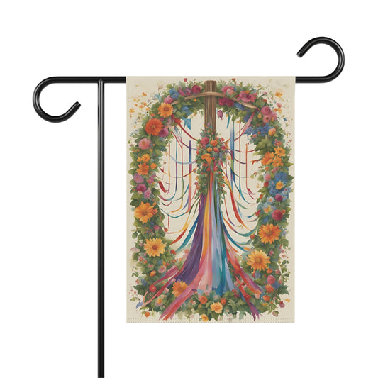 Blooming Floral and Ribbons Beltane Garden Banner, Colorful Outdoor Decor, Spring Vibrance, Festival Decoration, Housewarming Gift, Yard Art