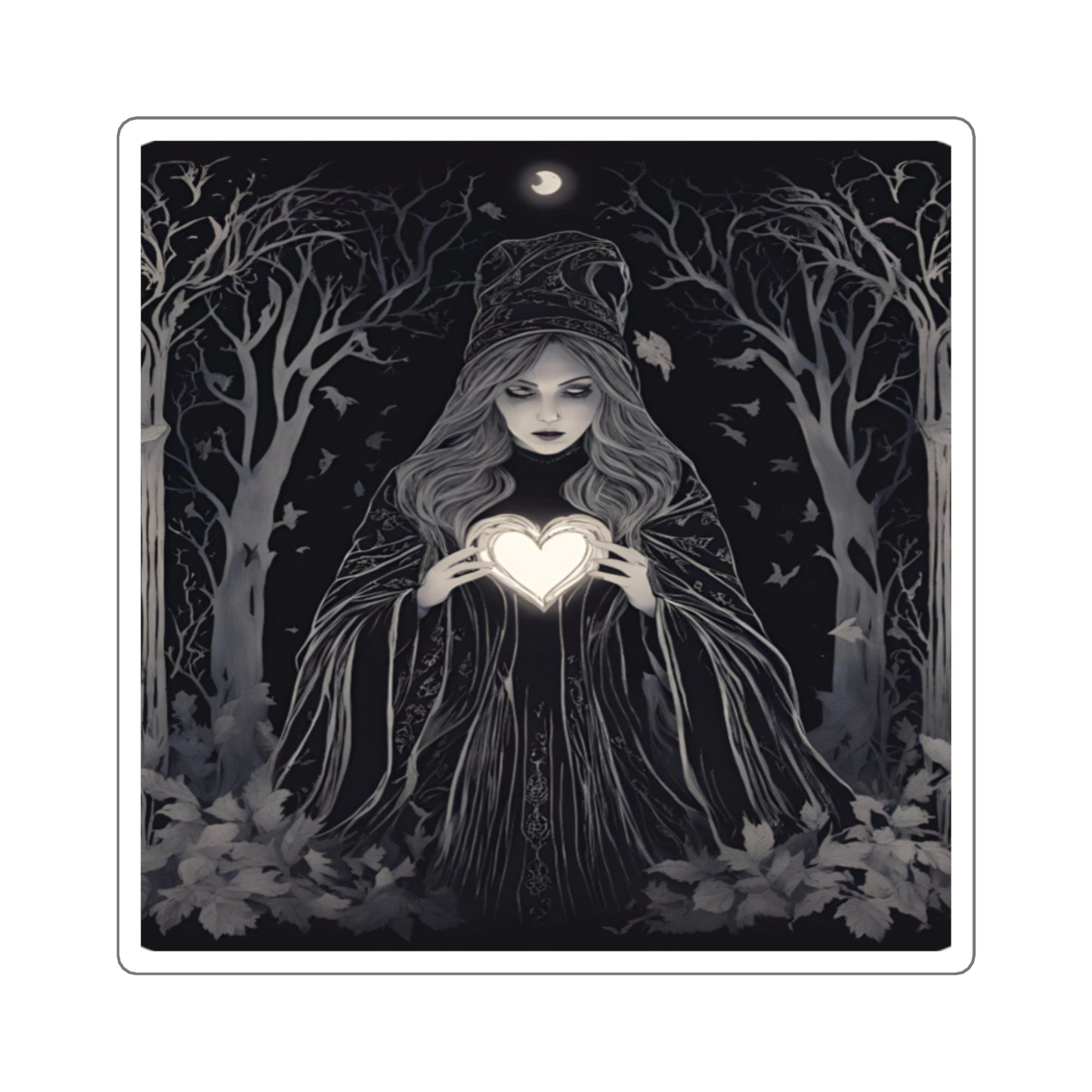 Mystical Heart Square Stickers, Witchy Decor, Dark Fantasy, Laptop Stickers, Gothic Aesthetic, Gift for Witch Lovers - Divine Mystic Moons