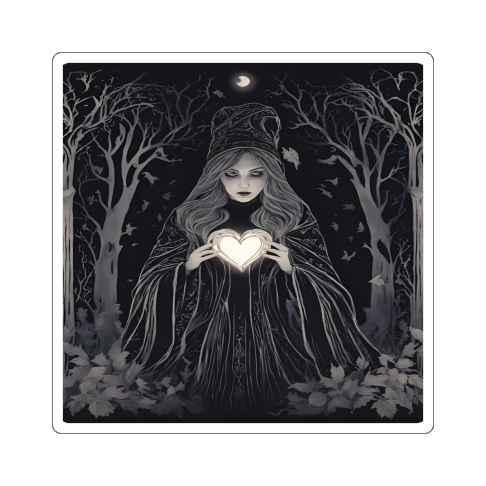 Mystical Heart Square Stickers, Witchy Decor, Dark Fantasy, Laptop Stickers, Gothic Aesthetic, Gift for Witch Lovers - Divine Mystic Moons