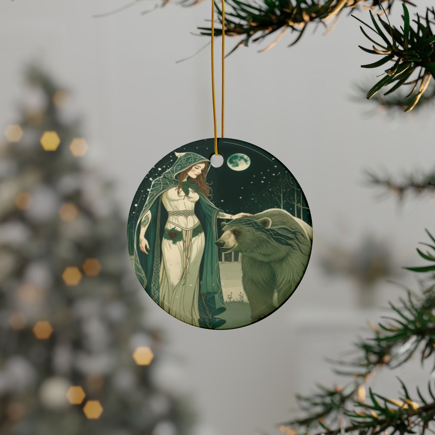 Celtic Woodland Enchantress & Bear Companion Ornament