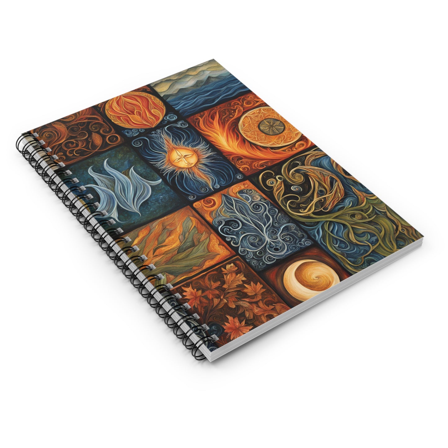 Four Elements Notebook – Earth Air Fire Water Spiral Journal, Elemental Witch Grimoire, Pagan Spellbook, Mystical Nature Sketchpad - Divine Mystic Moons