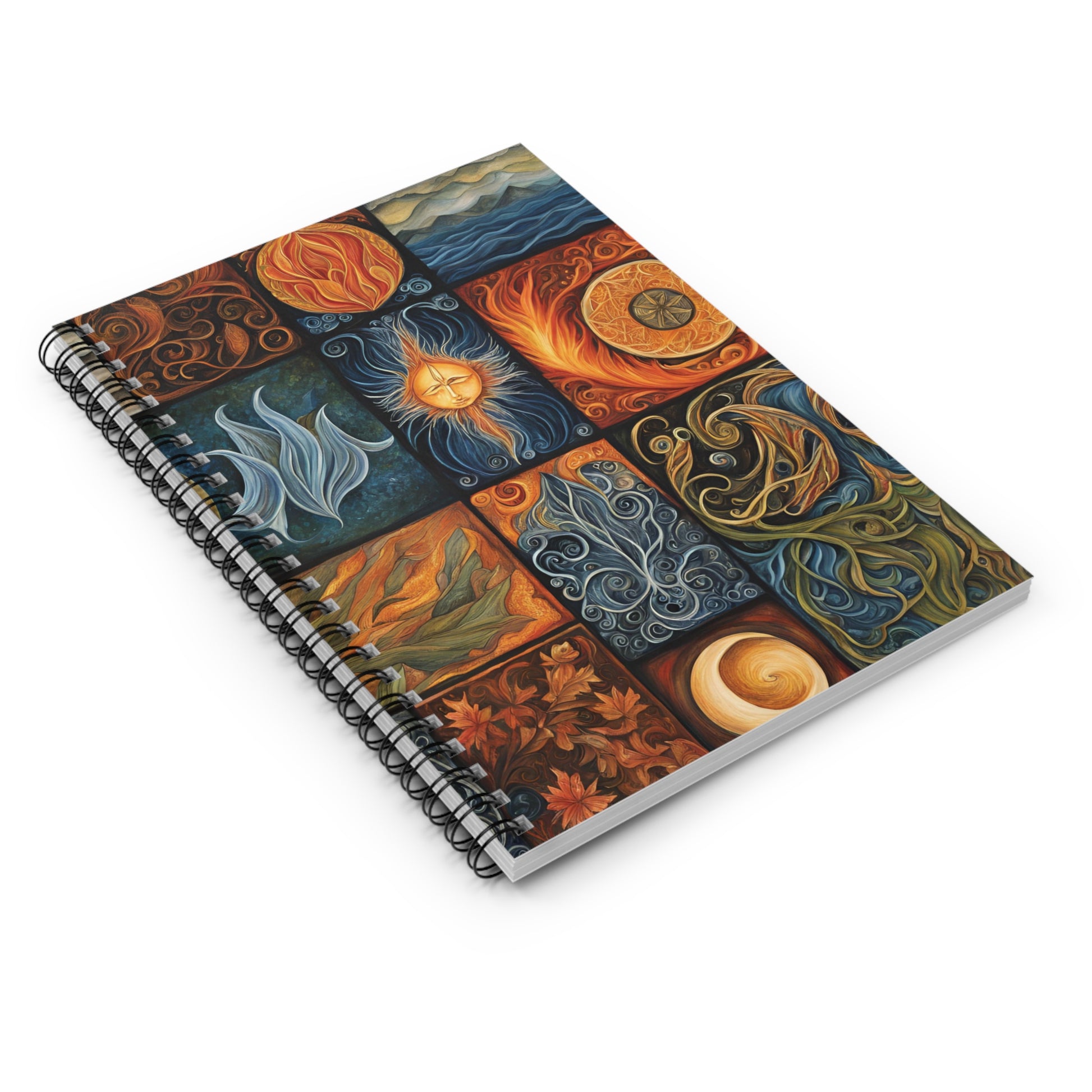 Four Elements Notebook – Earth Air Fire Water Spiral Journal, Elemental Witch Grimoire, Pagan Spellbook, Mystical Nature Sketchpad - Divine Mystic Moons