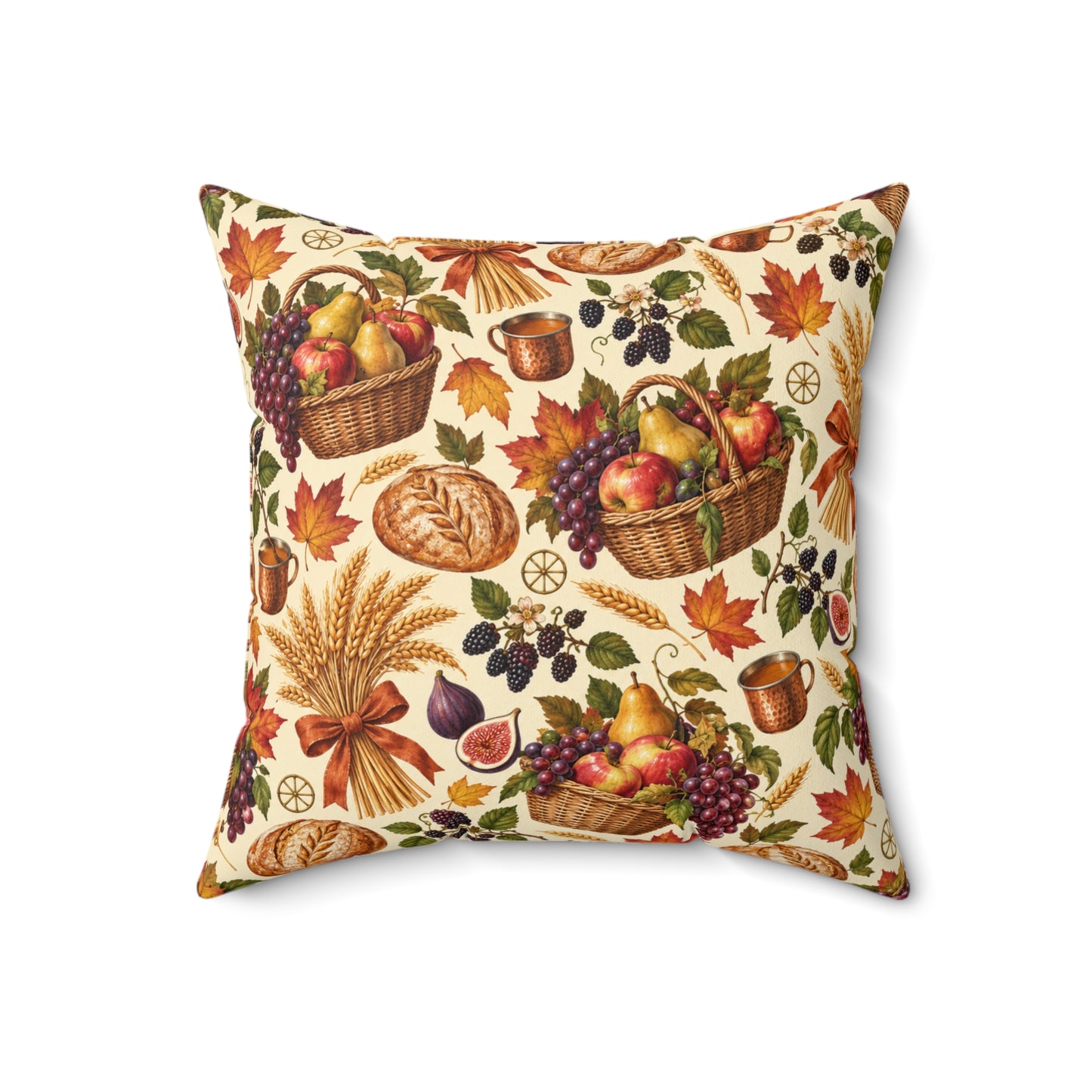 Mabon Harvest Basket Faux Suede Pillow | Autumn Equinox Pagan Decor