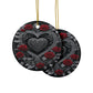 Gothic Heart Ceramic Ornaments - Black Silver Rose Design - Witchy Home Decor - Holiday Ornament Set - 1/3/5/10 pieces - Divine Mystic Moons