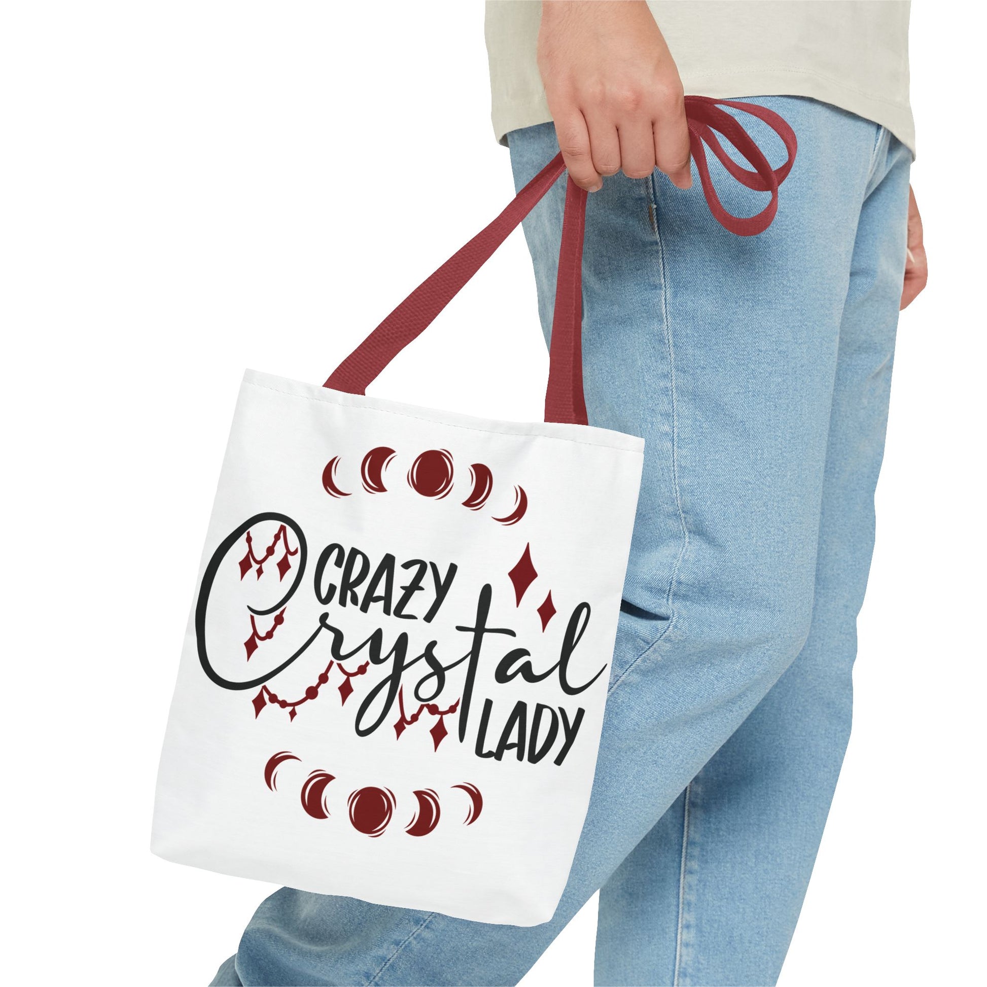 Crazy Crystal Lady Tote Bag - Perfect for Gift, Witchcraft, Crystals, Shopping, Eco-Friendly, Astrology Lover - Divine Mystic Moons