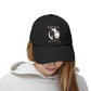 Distressed Balance Hat with Yin Yang Black & White Cats Dual-Sided Text, Intertwined Feline Design, Zen Style, Adjustable Cap - Divine Mystic Moons
