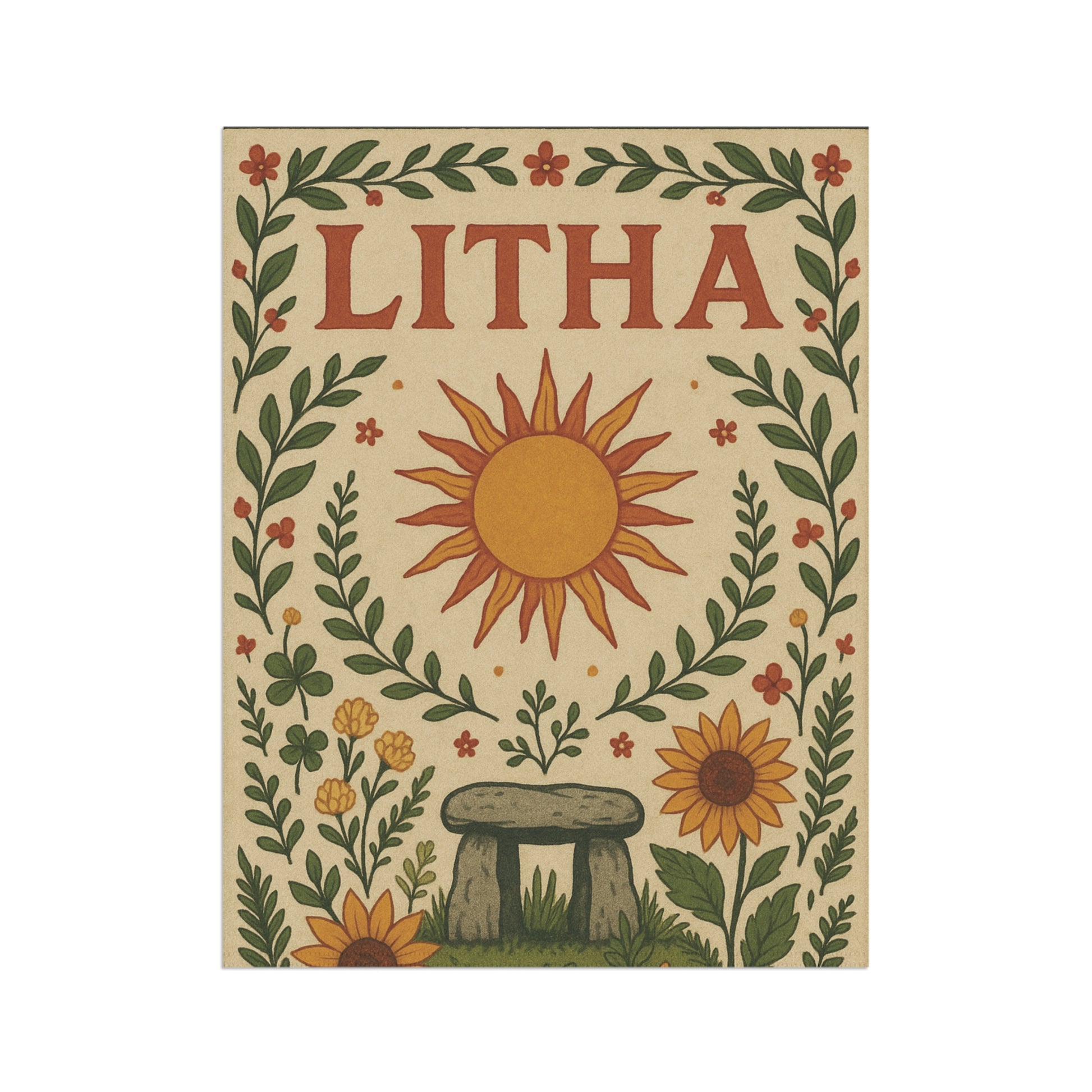 Litha Summer Solstice Banner Sun and Sunflowers Pagan Altar Decor, Sabbat Wall Hanging, Wheel of the Year Wiccan Celebration Art - Divine Mystic Moons
