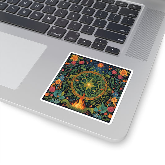 Celtic Fire Wheel Sticker – Beltane or Litha Sabbat Vinyl Sticker, Pagan Midsummer Sun Ritual Art, Wiccan Wheel of the Year DecorBoho Laptop Decals, Floral Art Sticker, Witchy Home Decor, Gift for Witch's, Spiritual Decor - Divine Mystic Moons