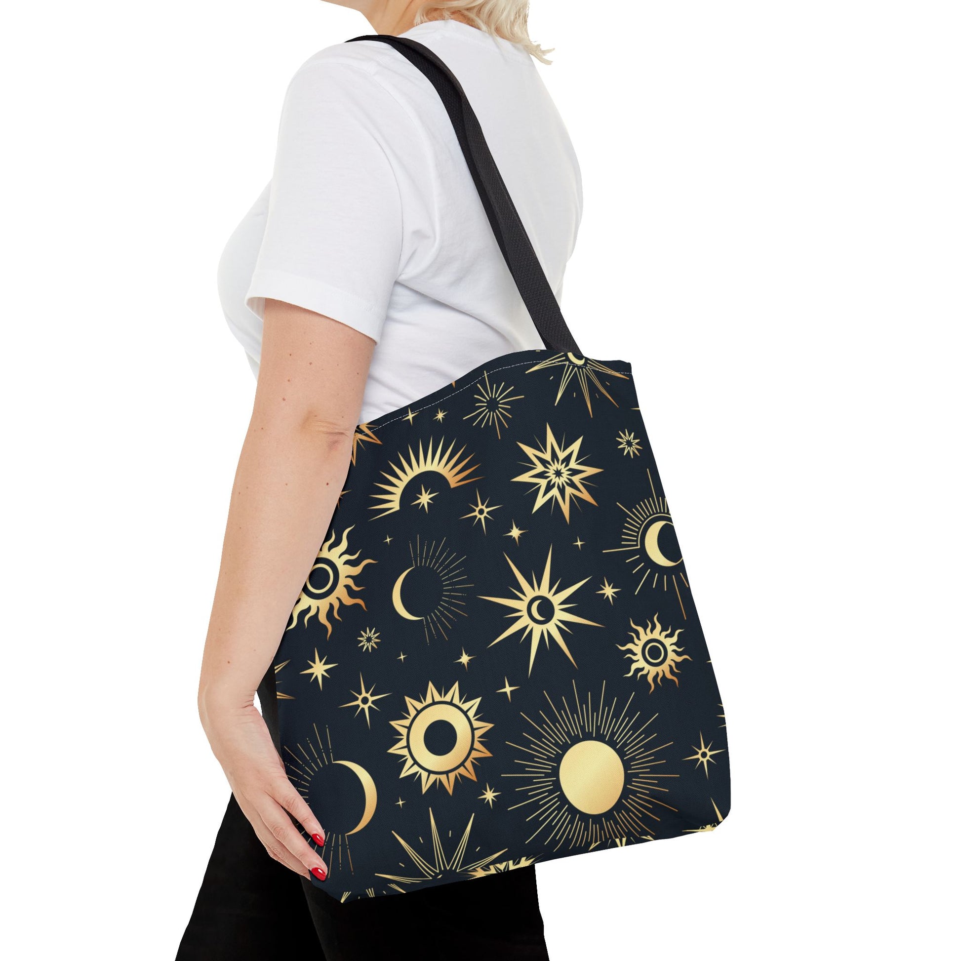 Celestial Tote Bag, Starry Sky Beach Bag, Astrology Shopping Tote, Cosmic Gift for Astronomers, Lunar Print Market Tote - Divine Mystic Moons
