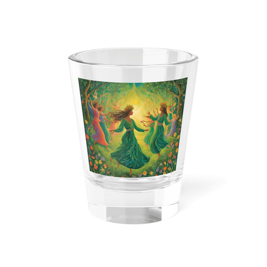 Dancing Forest Witches Shot Glass Pagan Green Witch Ritual Glass, Midsummer Fairy Circle, Nature Spirits, Witchy Celebration Cup - Divine Mystic Moons