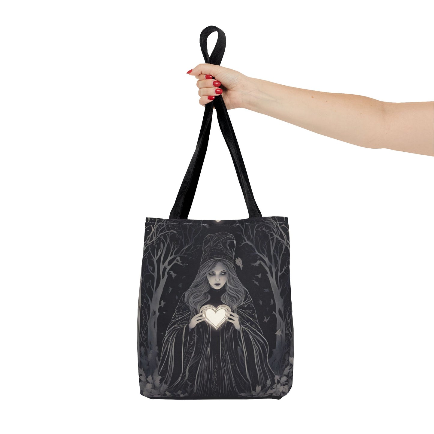 Mystical Heart Tote Bag - Gothic Fashion, Witchy Style, Witchy Gift, Perfect for Halloween, Everyday Use, Stylish Accessory - Divine Mystic Moons