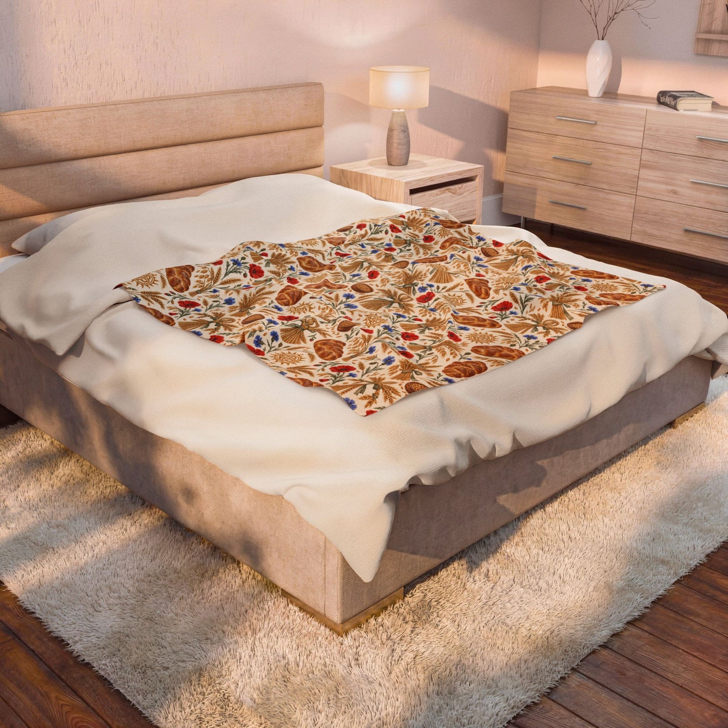 Lughnasadh Wheat & Corn Dolly Velveteen Plush Blanket – Lightweight Lammas Harvest Throw