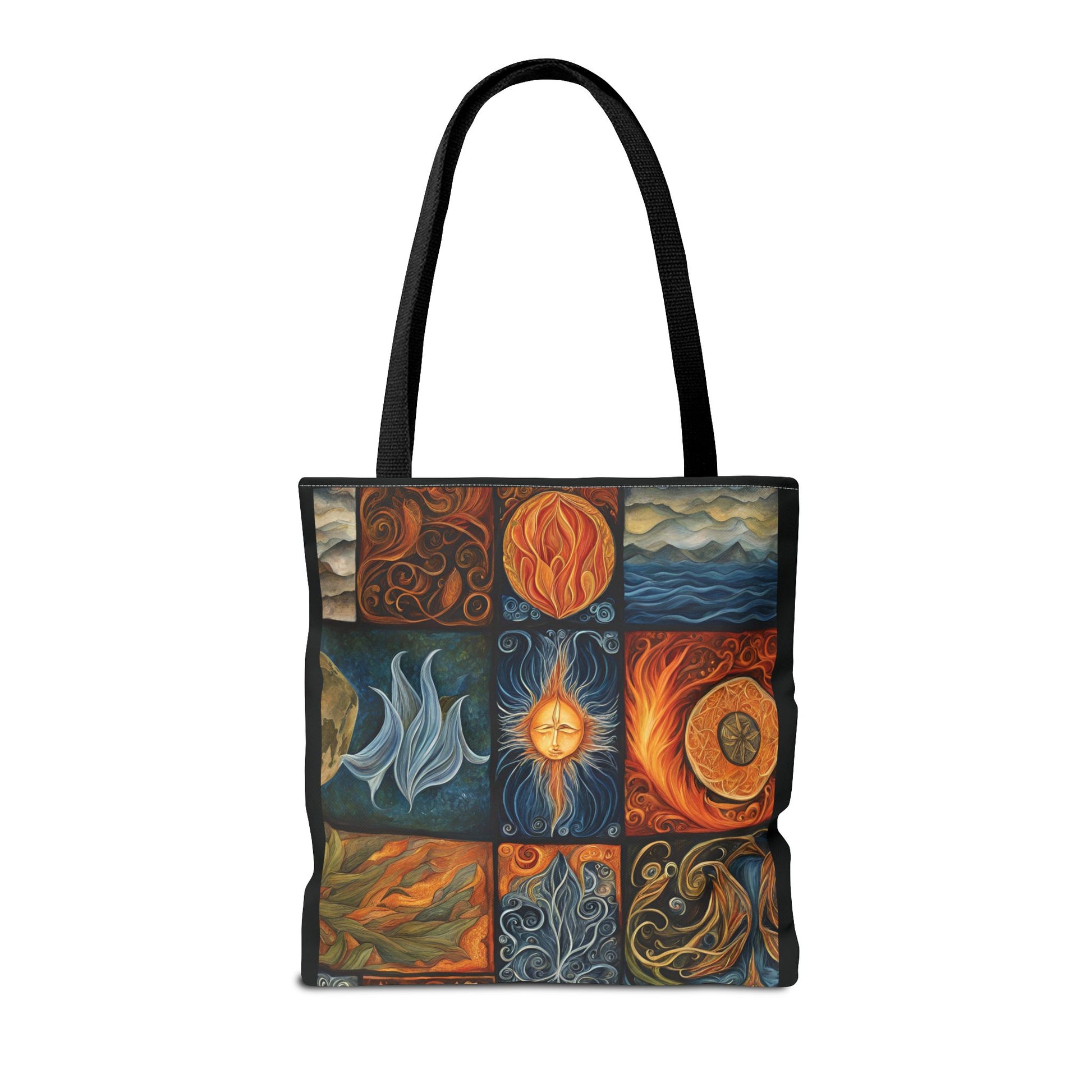 Elemental Tote Bag - Earth Wind Fire Water Design, Eco-Friendly Grocery Bag, Reusable Shopping Tote, Nature Lover Gift, Eco Tote, Elemental - Divine Mystic Moons