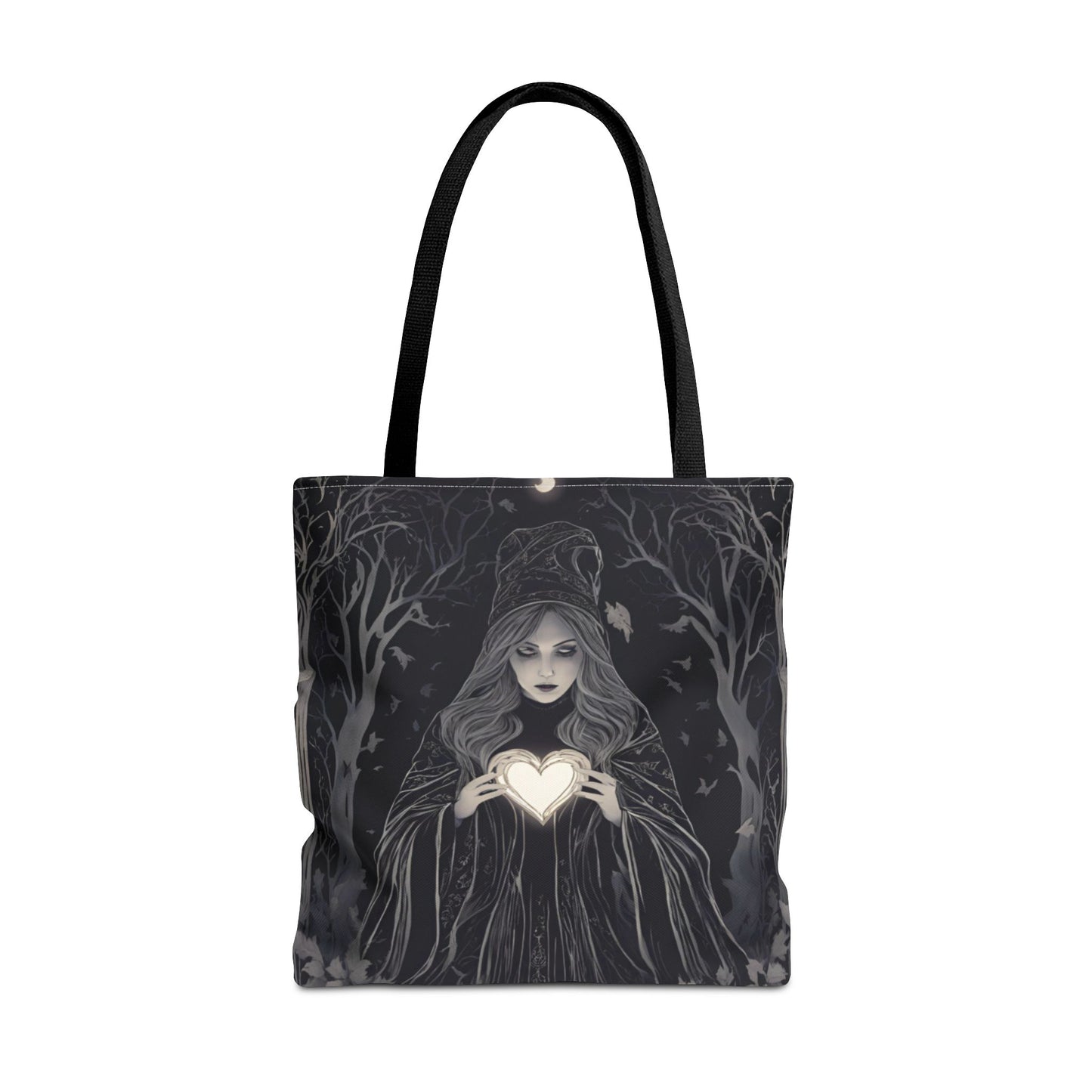 Mystical Heart Tote Bag - Gothic Fashion, Witchy Style, Witchy Gift, Perfect for Halloween, Everyday Use, Stylish Accessory - Divine Mystic Moons